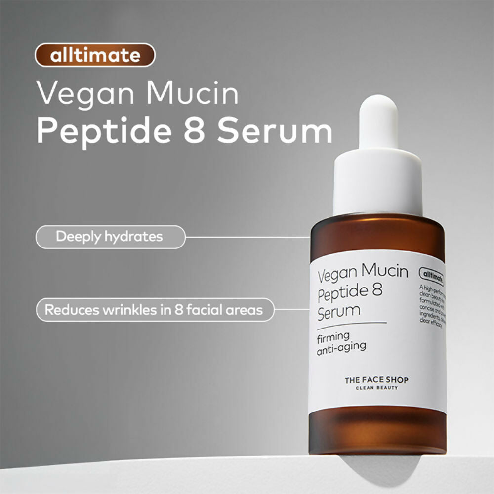 The Face Shop Alltimate Vegan Mucin Peptide 8 Serum - No Snails, Korean, Anti Aging, Hydrating | Grocsy