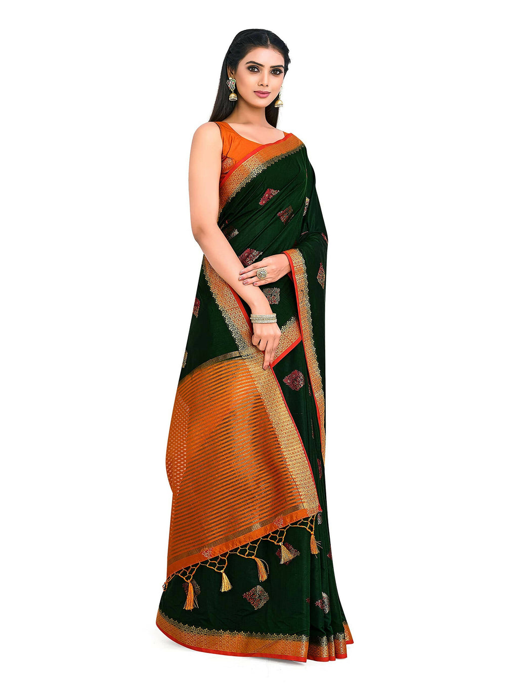 Mimosa Women's Kanchipuram Art Silk Green Saree | Grocsy