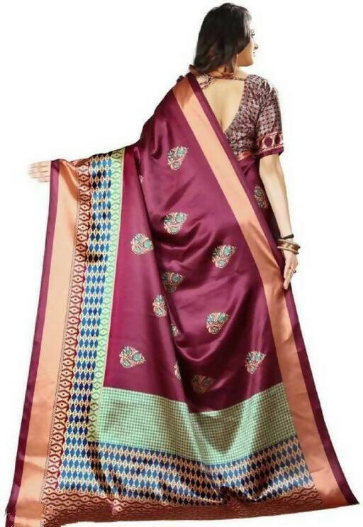 DEIANA'S Beautiful Designer Golden zari Soft Lichi Silk Saree - Wine | Grocsy