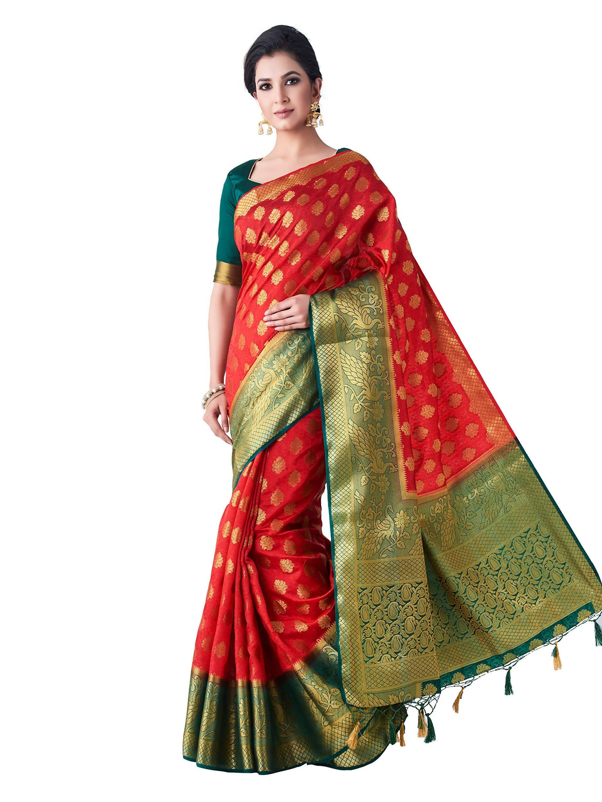 Mimosa Women's Red Kanchipuram Art Silk Saree | Grocsy
