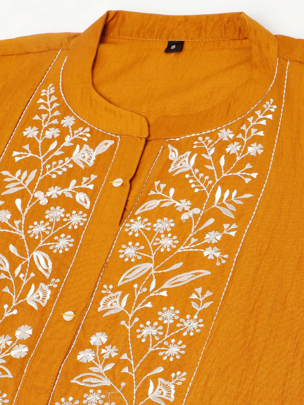 Mustard Chinon Yoke Embroidered A-line Top - Tarini | Grocsy