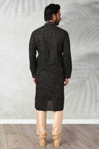 Raivat Ethnic Cotton Printed Work Kurta Pajama In Black Colour | Grocsy