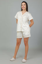Breathables Women Cotton Night Suit Shirt And Shorts Co-Ord Set I Nightwear | Loungewear Set In Solid Colours | Grocsy
