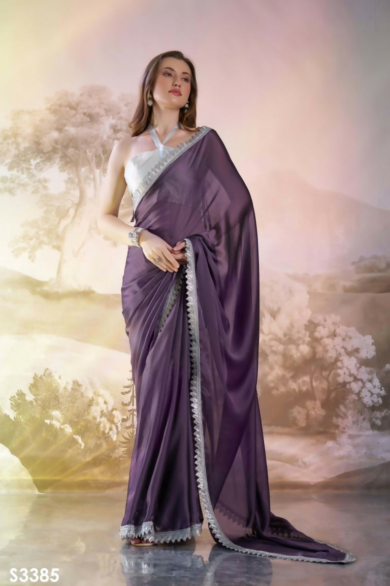 Lavender Satin Rangoli Solid Fancy Designer Saree - Nafisa | Grocsy