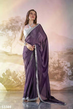 Lavender Satin Rangoli Solid Fancy Designer Saree - Nafisa | Grocsy