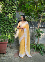 Vamsee Palak Saavi Yellow Organza Saree | Grocsy