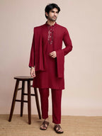 Vastranavya Traditional Festival Wear Viscose Thread & Sequence Embroidered Work Kurta Pant Set - Maroon | Grocsy