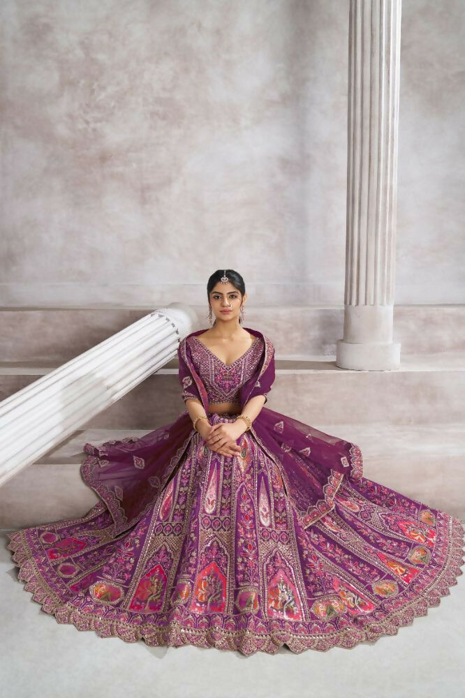 Kesar Fab Purple Banarasi Silk Hand_Woven Lehenga | Grocsy