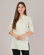 Jaitra Apparels Women Printed Rayon Straight Kurta (Off White) | Grocsy