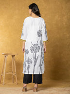Yufta White And Black Linen Kurta Dupatta Pant Set | Grocsy