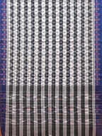 White and Black Pochampally Ikat Cotton Handloom Saree with Strips Design No Blouse - Global Threads | Grocsy