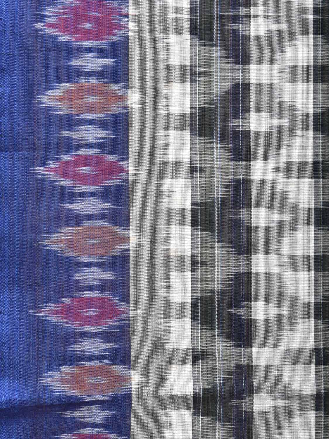 White and Black Pochampally Ikat Cotton Handloom Saree with Strips Design No Blouse - Global Threads | Grocsy