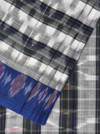 White and Black Pochampally Ikat Cotton Handloom Saree with Strips Design No Blouse - Global Threads | Grocsy