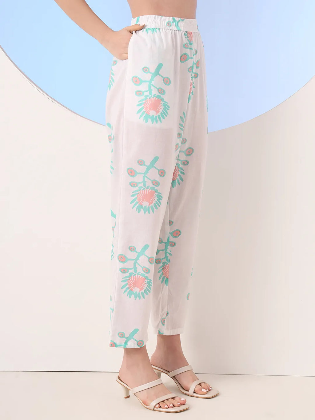 Yufta White And Blue Cotton Straight Kurta Pant Dupatta Set | Grocsy