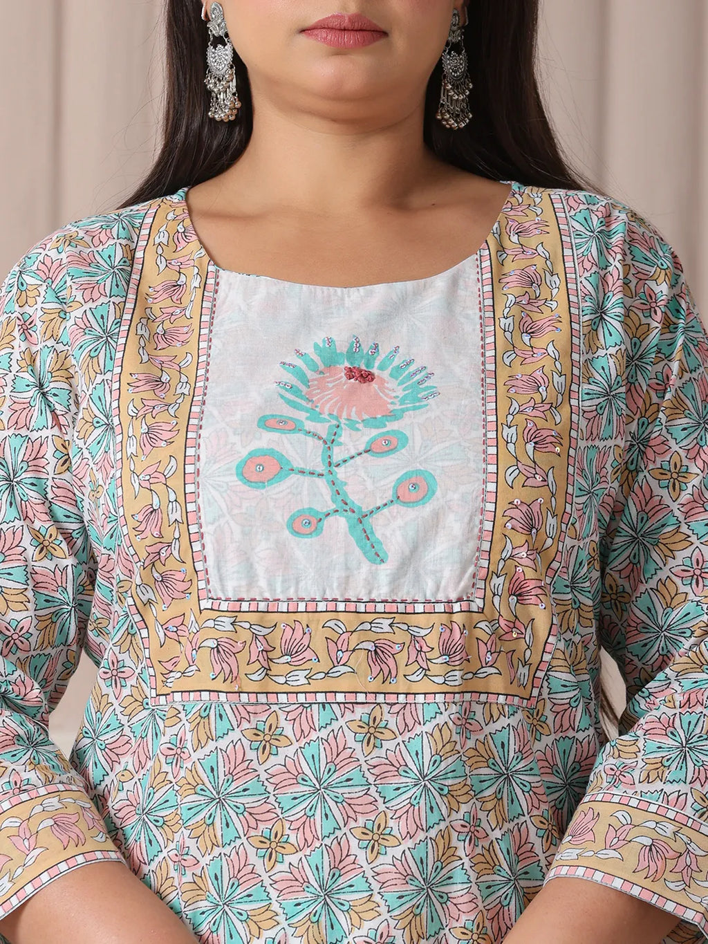 Yufta White And Blue Cotton Straight Plus Size Kurta Pant Dupatta Set | Grocsy