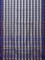White and Blue Pochampally Ikat Cotton Handloom Saree with Strips Design No Blouse - Global Threads | Grocsy