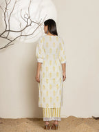 Yufta White & Green Floral Cotton Straight Suit Set | Grocsy