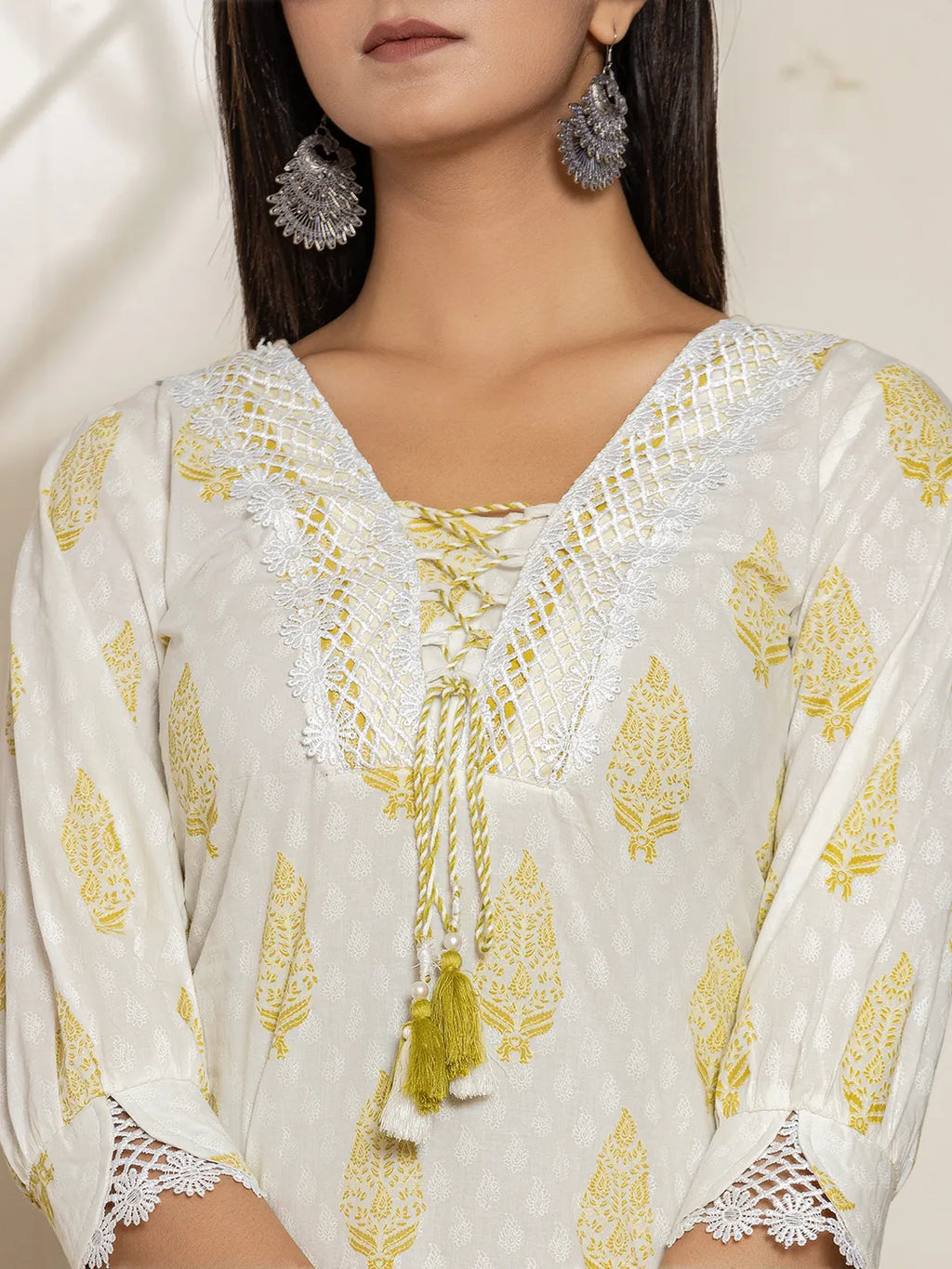 Yufta White & Green Floral Cotton Straight Suit Set | Grocsy