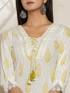 Yufta White & Green Floral Cotton Straight Suit Set | Grocsy