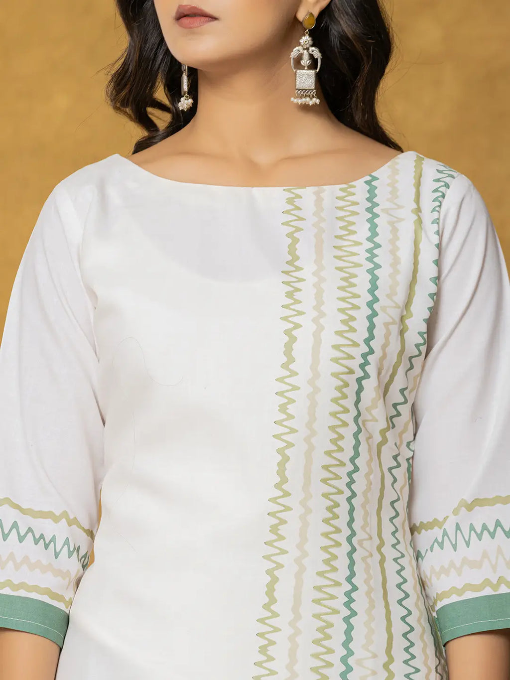 Yufta White And Green Linen Kurta Dupatta Pant Set | Grocsy