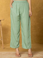 Yufta White And Green Linen Kurta Dupatta Pant Set | Grocsy