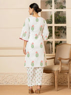 Yufta White And Red Cotton Floral Print Kurta Dupatta Set | Grocsy