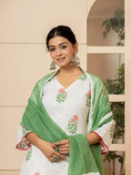 Yufta White And Red Cotton Floral Print Kurta Dupatta Set | Grocsy