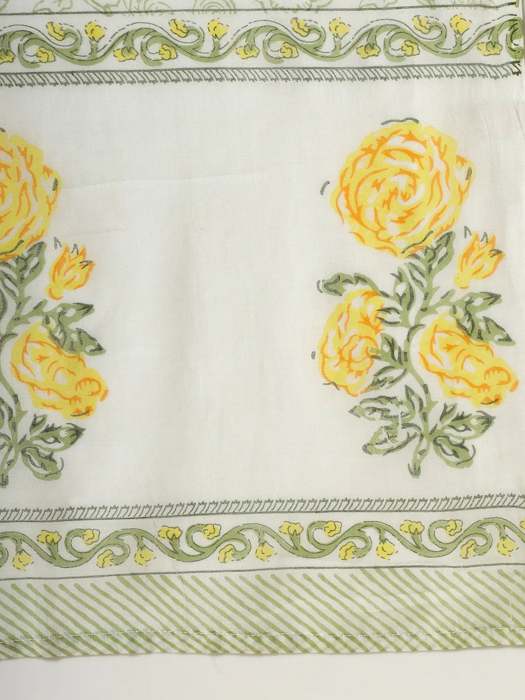 Yufta White And Yellow Cotton Sequins Work Kurta Set With Pant & Dupatta | Grocsy