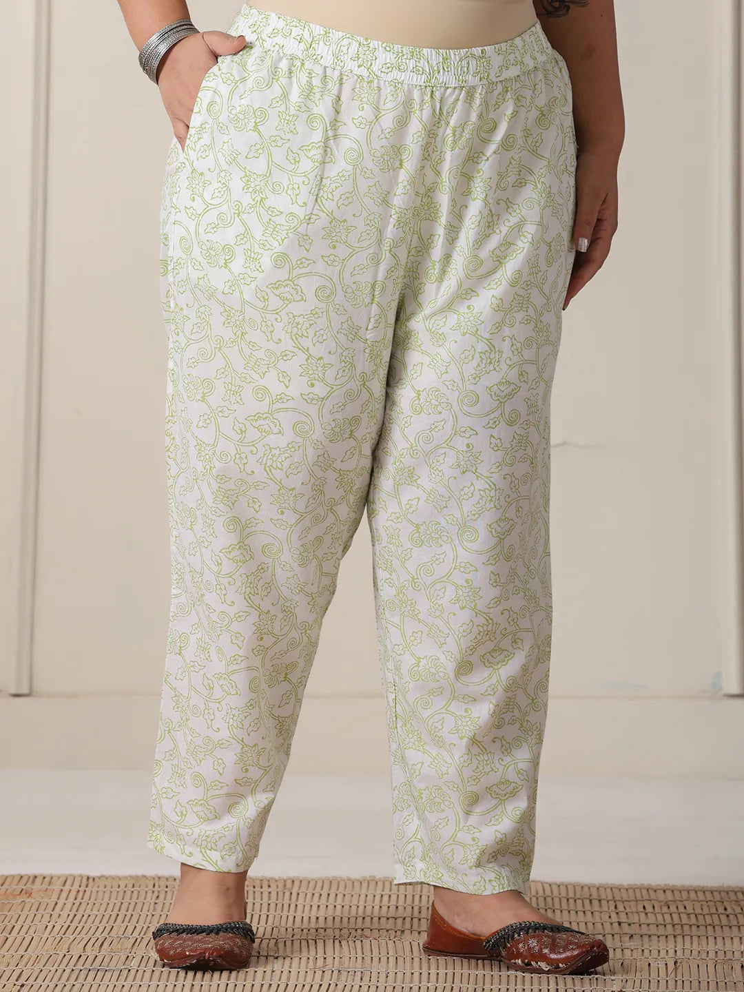 Yufta White And Yellow Cotton Sequins Work Plus Size Kurta Set With Pant & Dupatta | Grocsy