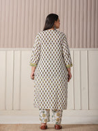Yufta White And Yellow Floral Print Cotton Sequins Work Plus Size Kurta Set With Pant & Dupatta | Grocsy