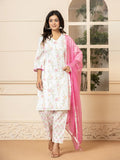 Yufta White Cotton Floral Print Kurta Dupatta Set | Grocsy