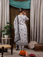 Yufta White Cotton Straight Paisley Kurta Dupatta Pant Set | Grocsy