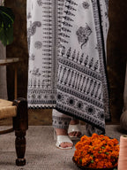 Yufta White Cotton Straight Paisley Kurta Dupatta Pant Set | Grocsy