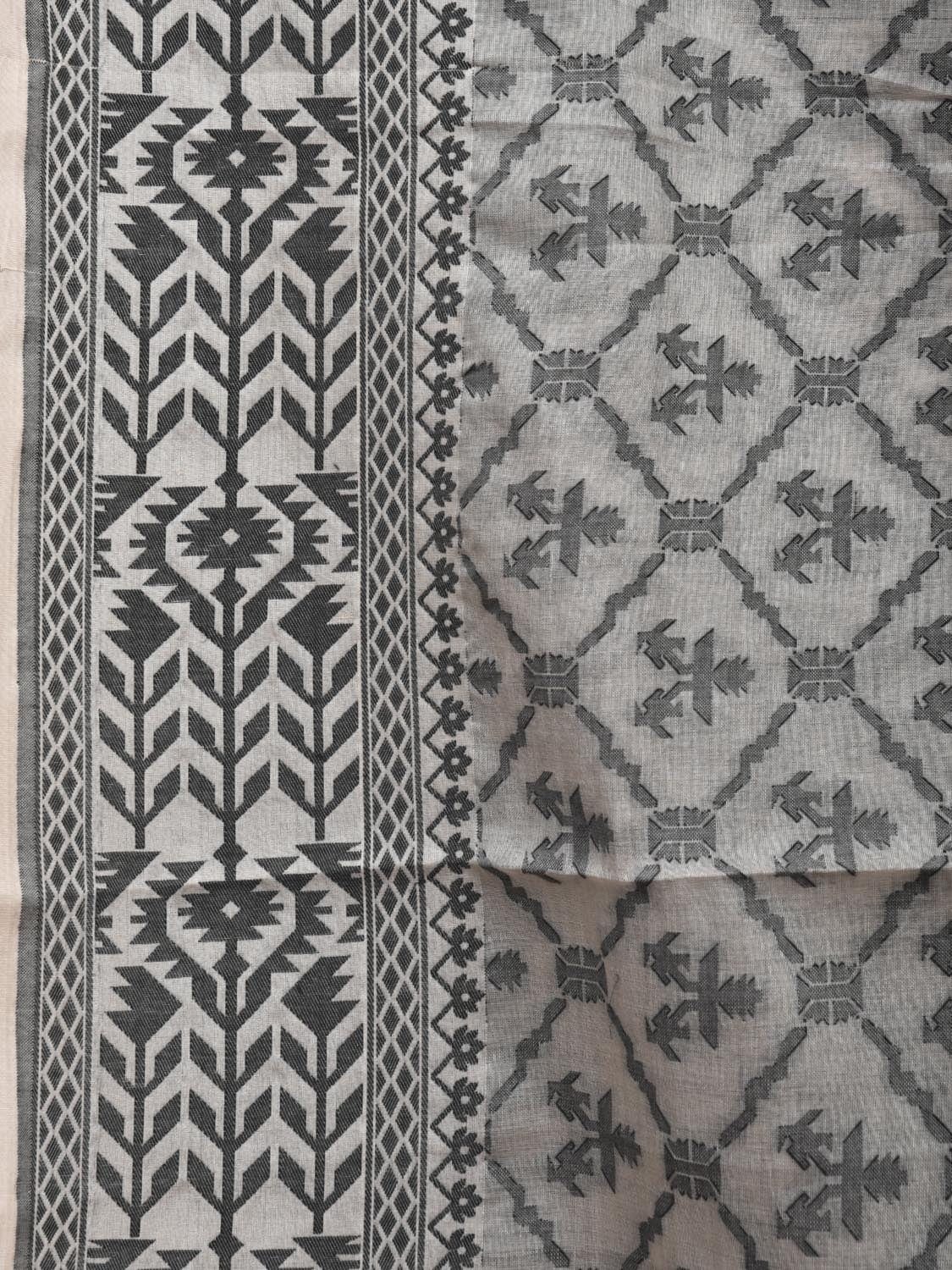 White Cut Work Cotton Handloom Saree with All Over Jamdani Style Design - Global Threads | Grocsy