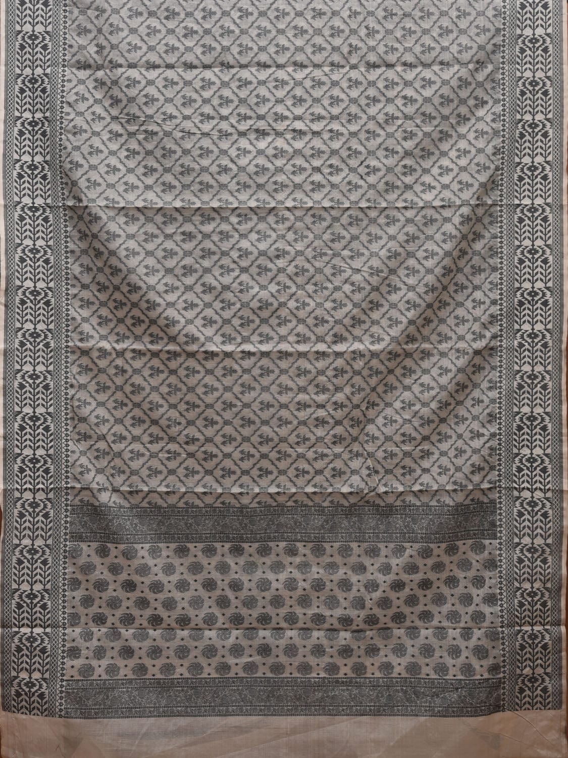 White Cut Work Cotton Handloom Saree with All Over Jamdani Style Design - Global Threads | Grocsy