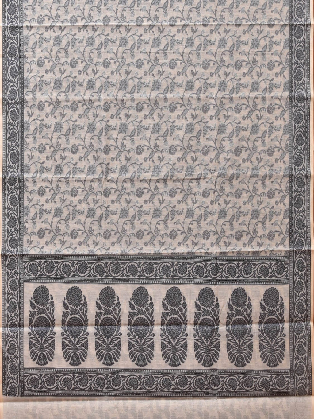 White Cut Work Sico Cotton Saree with All Over and Border Design - Global Threads | Grocsy