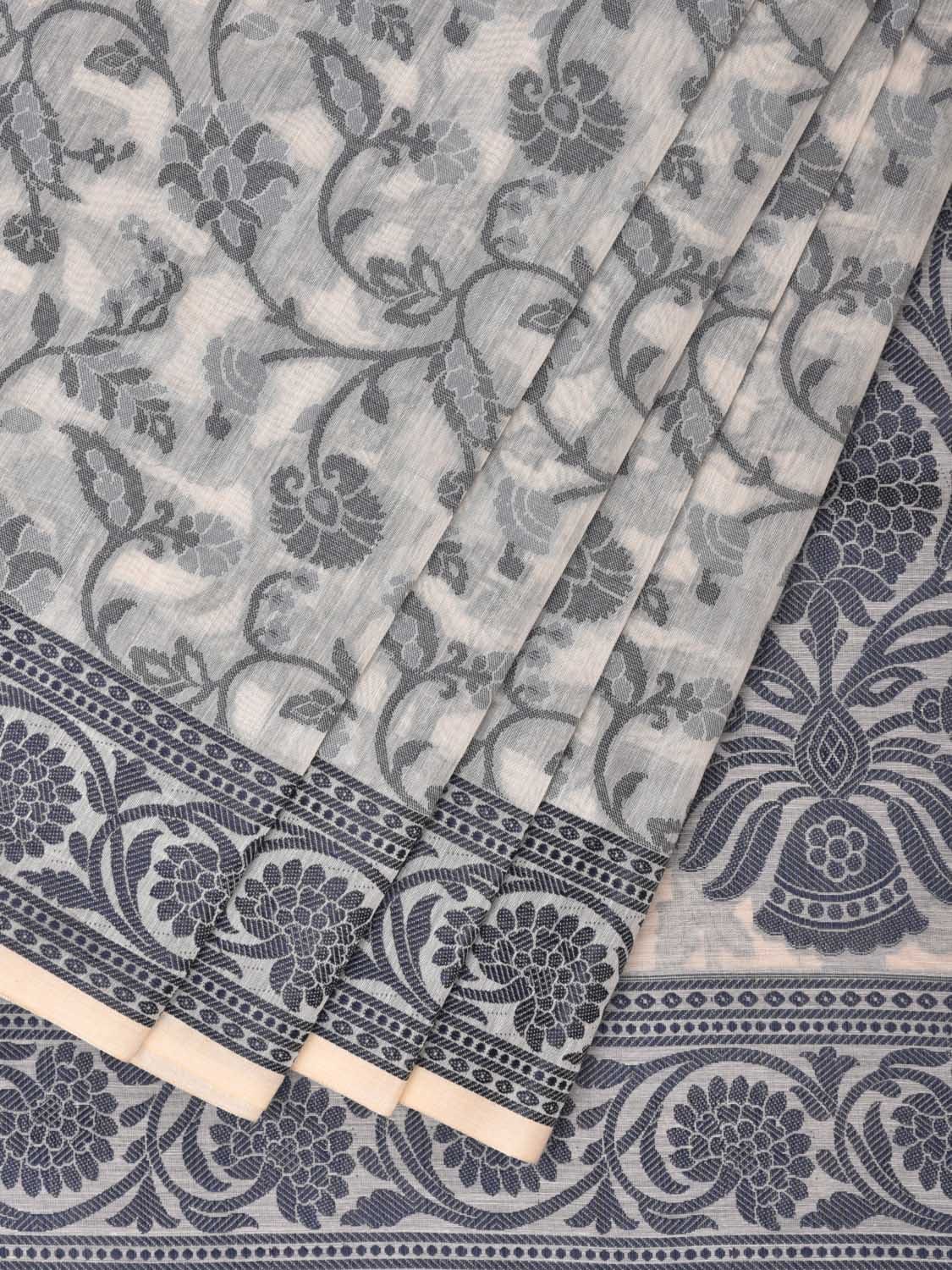 White Cut Work Sico Cotton Saree with All Over and Border Design - Global Threads | Grocsy