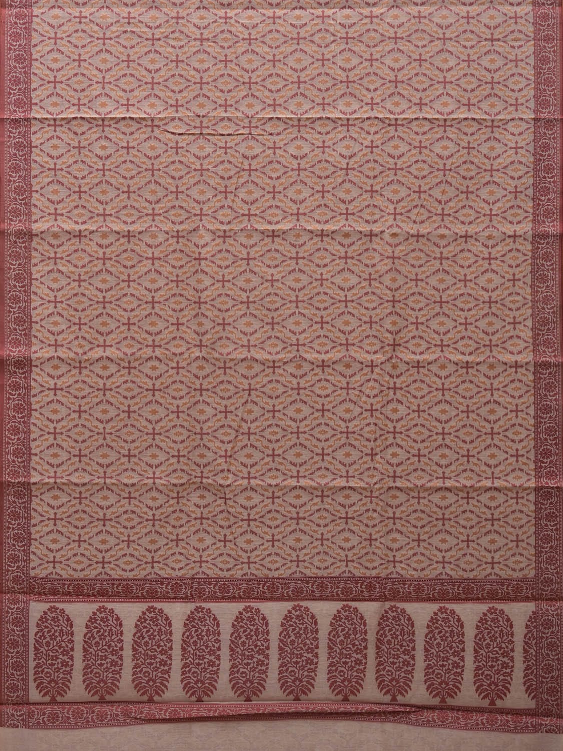 White Cut Work Sico Cotton Saree with All Over Banaras Design - Global Threads | Grocsy