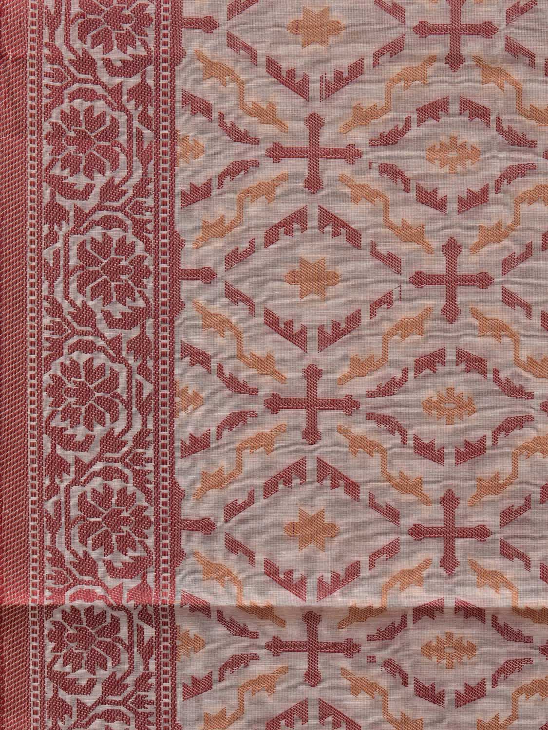 White Cut Work Sico Cotton Saree with All Over Banaras Design - Global Threads | Grocsy