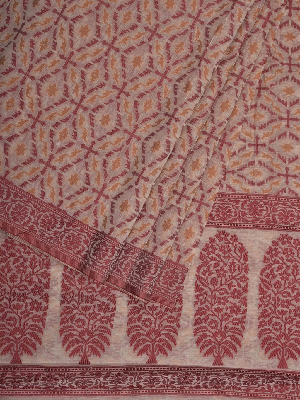 White Cut Work Sico Cotton Saree with All Over Banaras Design - Global Threads | Grocsy
