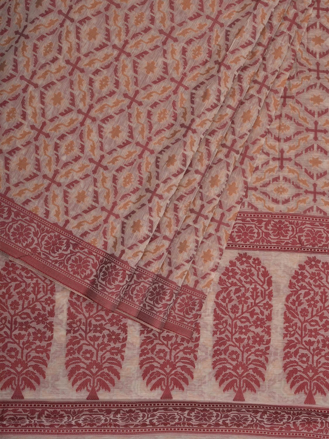 White Cut Work Sico Cotton Saree with All Over Banaras Design - Global Threads | Grocsy