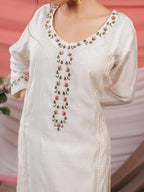 Yufta White Embroidered Kurta Dupatta Pant Set | Grocsy