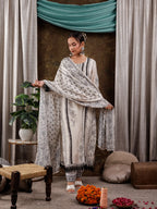 Yufta White Hand_Embroidery Silk Straight Kurta And Trouser With Dupatta Set | Grocsy