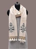 White Khadi Cotton Handloom Dupatta with Dhakai Design - Global Threads | Grocsy