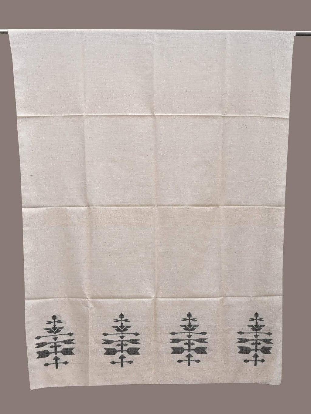 White Khadi Cotton Handloom Dupatta with Dhakai Design - Global Threads | Grocsy
