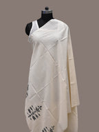 White Khadi Cotton Handloom Dupatta with Dhakai Design - Global Threads | Grocsy