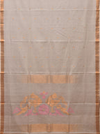 White Khadi Cotton Handloom Saree with Parrots Pallu Design - Global Threads | Grocsy