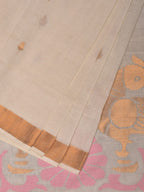 White Khadi Cotton Handloom Saree with Parrots Pallu Design - Global Threads | Grocsy
