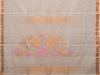 White Khadi Cotton Handloom Saree with Parrots Pallu Design - Global Threads | Grocsy