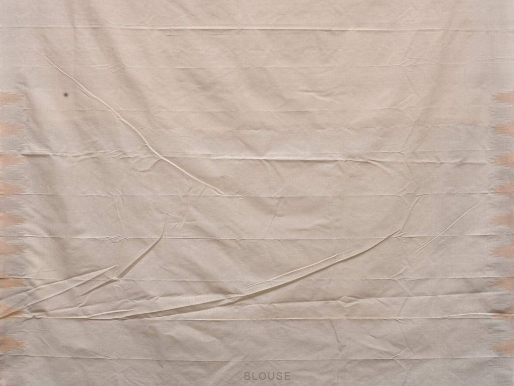 White Khadi Cotton Handloom Saree with Temple Border and Buta Design - Global Threads | Grocsy